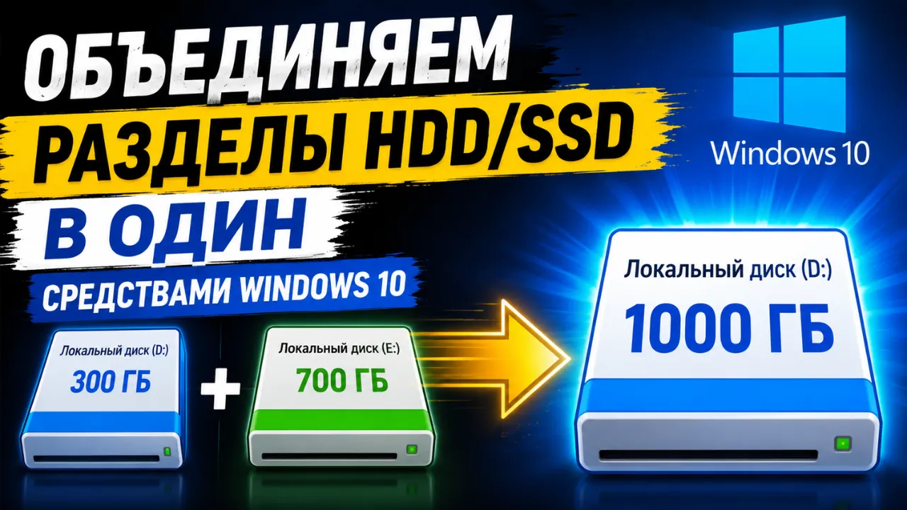 Как объединить разделы жесткого диска в Windows 10 без программ — пошаговая инструкция