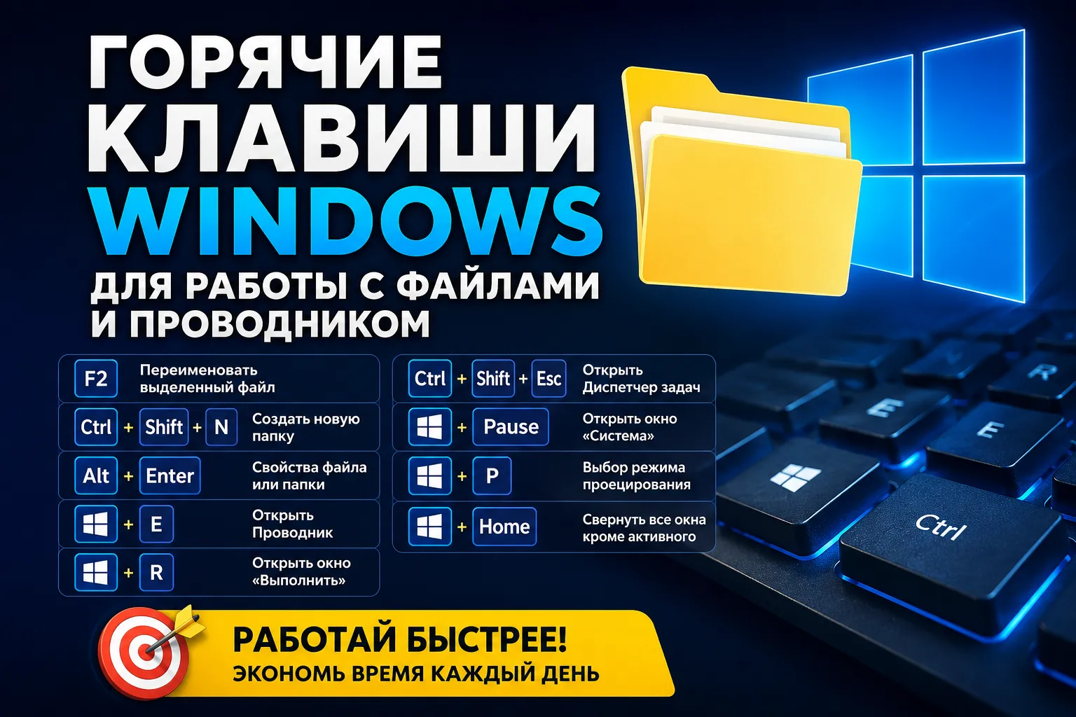 Горячие клавиши Windows для работы с файлами и проводником: полный список и быстрые команды