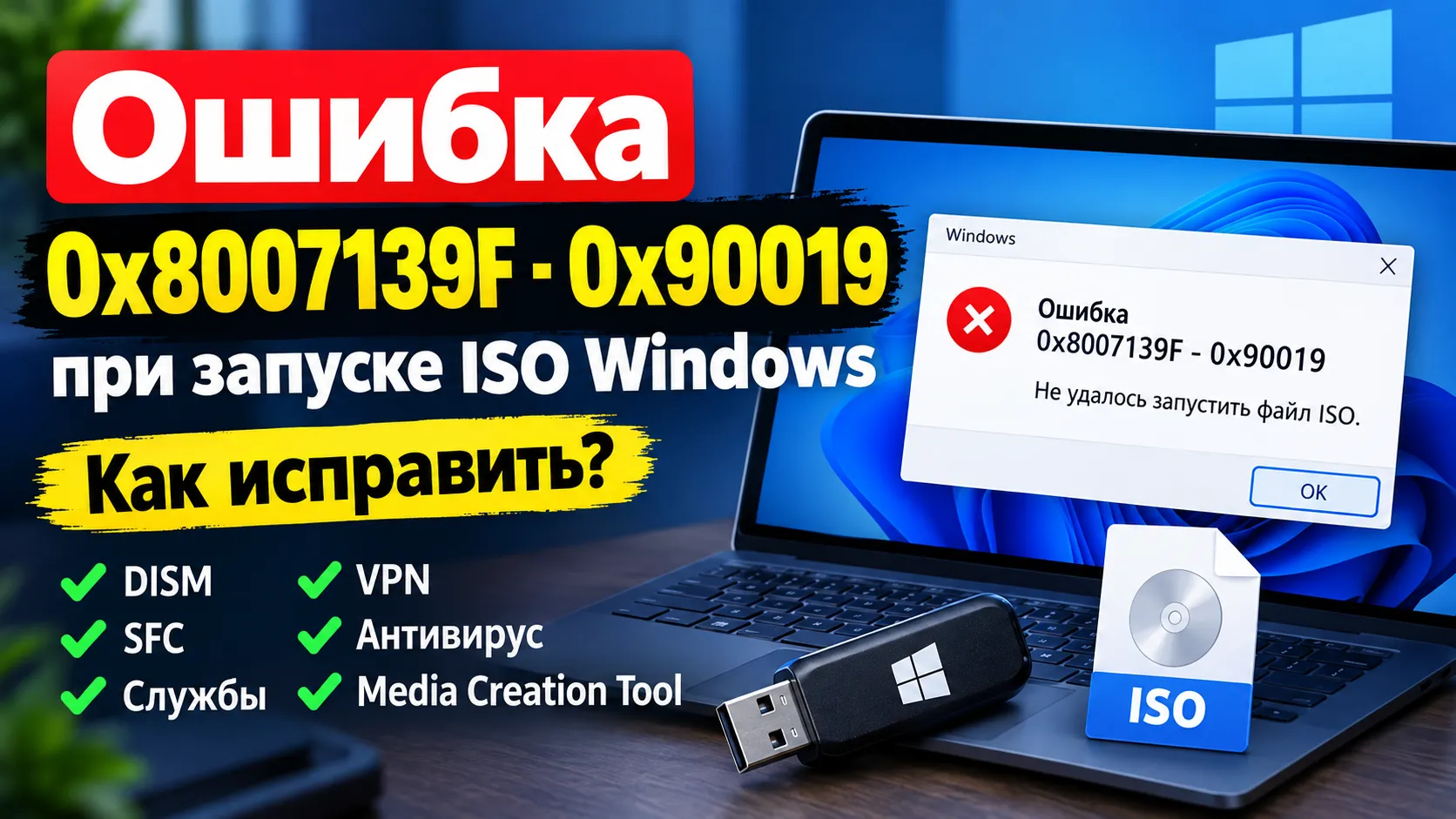 Ошибка 0x8007139F – 0x90019 при запуске ISO Windows — как исправить