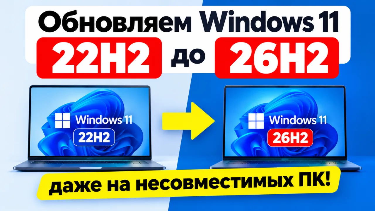 Как обновить Windows 11 22H2 до 26H2 без флешки
